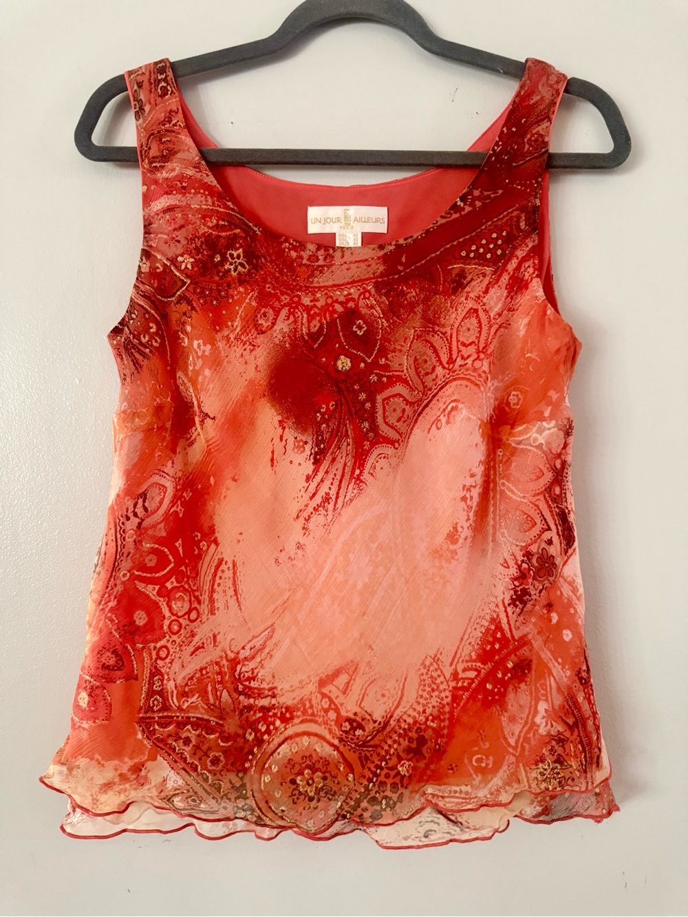 Un Jour Ailleurs Paris Mesh Chiffon Abstract Paisley Tank Top Size M